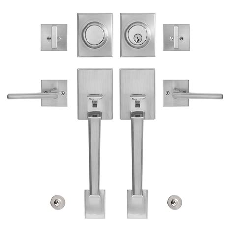 Double Door Handle Sets Double Front Door Set with Handle Lever Satin