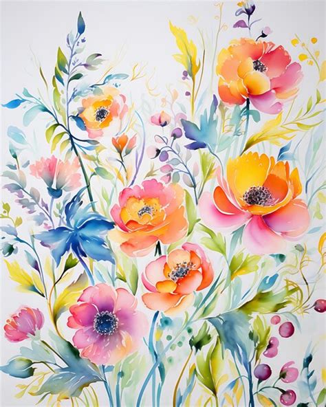 Premium Photo | Watercolor Flowers White Paper Style