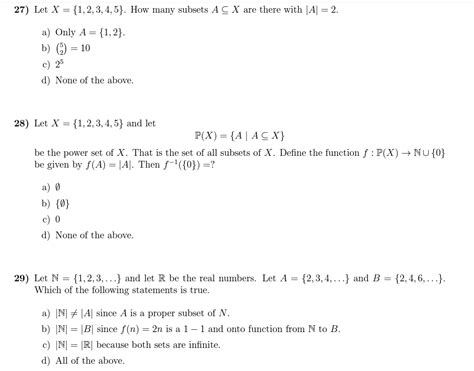 Solved 27 Let X {1 2 3 4 5} How Many Subsets A⊆x Are There