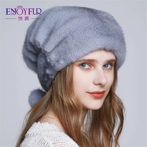 Enjoyfur Winter Fur Hats For Women Real Whole Mink Fur Caps Thick Warm