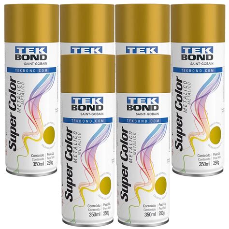 Kit 6 Tekspray Tinta Super Color Metálico Ouro 350ml Tekbond