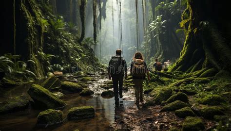 Two Men Hiking In The Forest Exploring Nature Beauty Generated By Ai