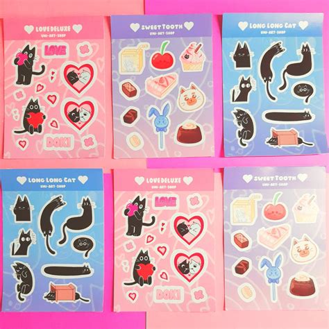 Black Cat Sticker Sheet Kawaii Sticker Sheet Cute Sticker Pack Laptop Sticker Cat Cozy Sticker