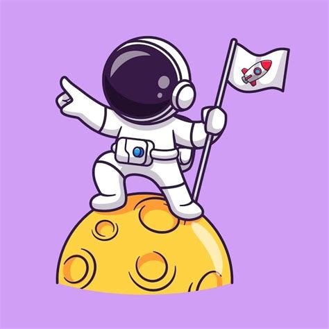 Cute Astronaut Holding Flag On Moon Cart Free Vector Freepik