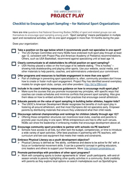 Fillable Online Assets Aspeninstitute Top Youth Sports Storiesthe