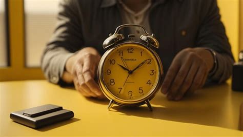 Premium Photo Male Hand Holding Alarm Clock On Yellow Background