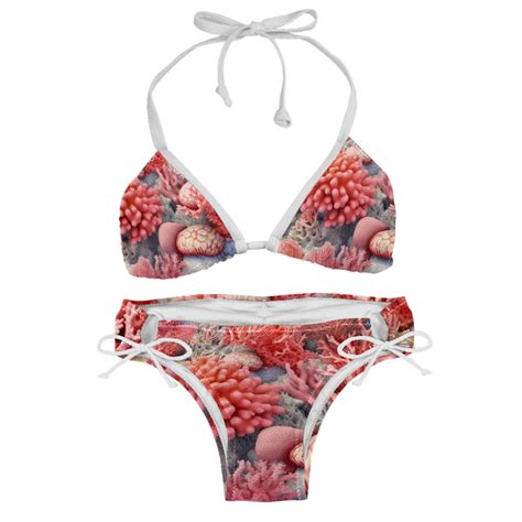 Coral Detachable Sponge Adjustable Strap Bikini Set Two Pack Swimsuit