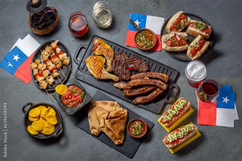 Chilean Independence Day Table With Traditional Festive Food For