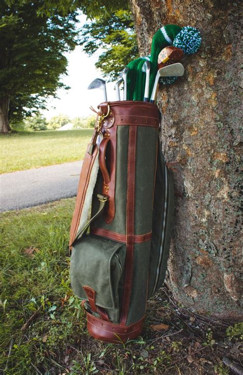 Leather And Waxed Canvas Classic Staff Golf Bag Olive With Chestnut