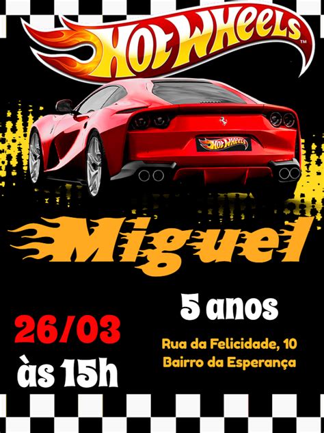 Convite Aniversario Hot wheels Edite grátis nosso editor online
