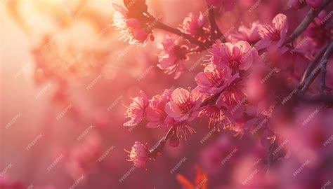 Premium Photo | Glowing cherry blossoms at sunset