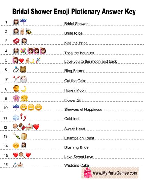 Free Printable Bridal Shower Emoji Pictionary Game