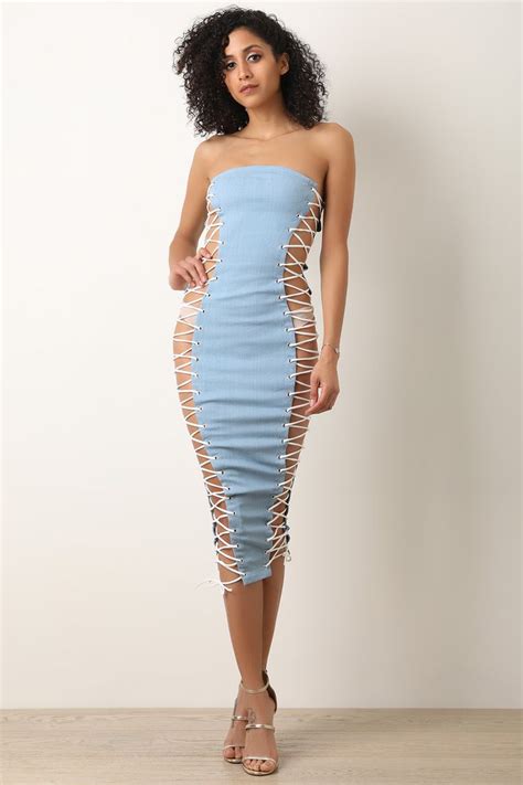 Denim Side Corset Open Lace Up Tube Dress Urbanog Tube Dress