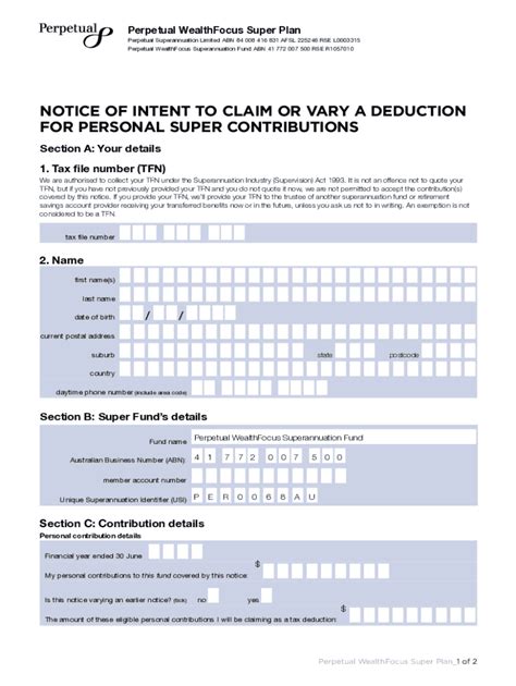 Fillable Online Notice Of Intent To Claim Or Vary A Deduction For