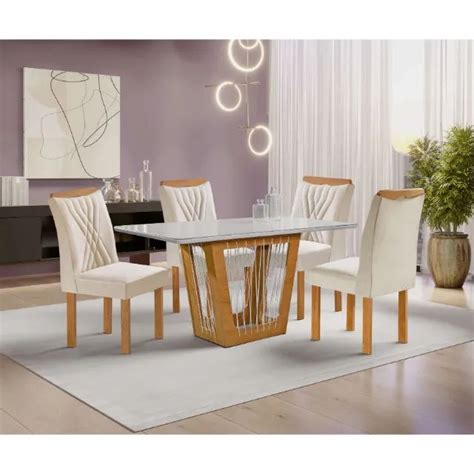 Mesa de Jantar Marselha 120x90cm 4 Cadeiras Cel Móveis Cinamomo Off