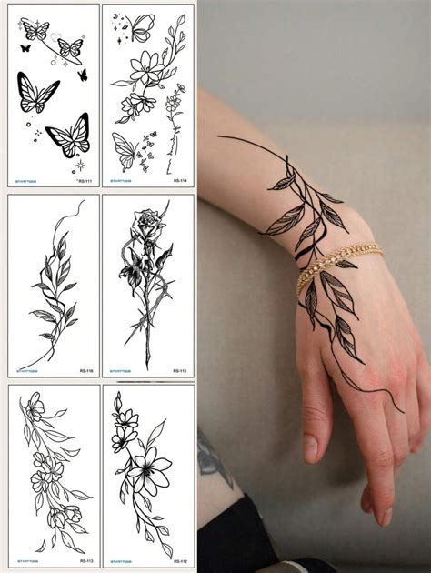 Set De 6 Piezas Paquete De Tatuajes Temporales Impermeables Y De Larga