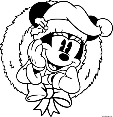 Coloriage Classic Minnie In A Wreath Dessin Noel Disney à imprimer