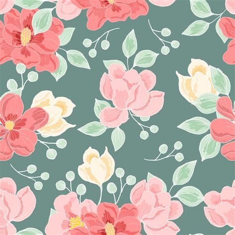 Premium Vector Hand Drawn Magnolia Flower Seamless Pattern