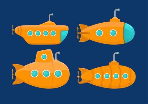 Conjunto De Submarino Amarillo De Dibujos Animados Vector Premium