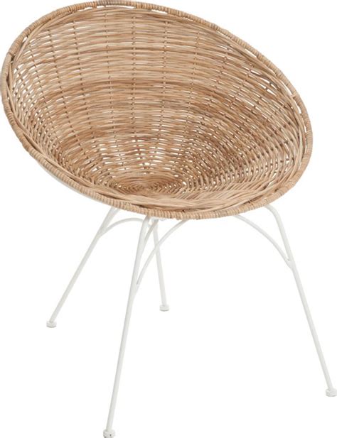 J Line Stoel Ibiza Rond Rotan Naturel Wit Bol