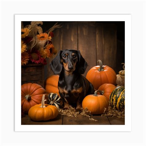 Dachshund And Pumpkins Halloween 2 Art Print By Lozzerly Fy