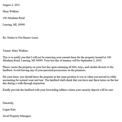 NOT Renewing Lease Letter Template And Example