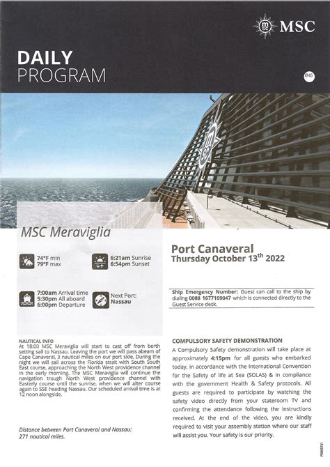 MSC Meraviglia Daily Program Caribbean October 13 2022 Home