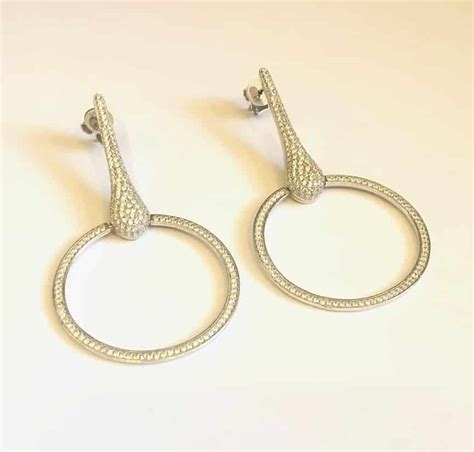 Silver Crystal Embellished Hoop Drop Earrings Chelsea Vintage Couture