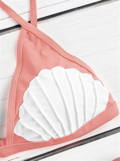 Contrast Shell Pattern Triangle Bikini Set SheIn Sheinside