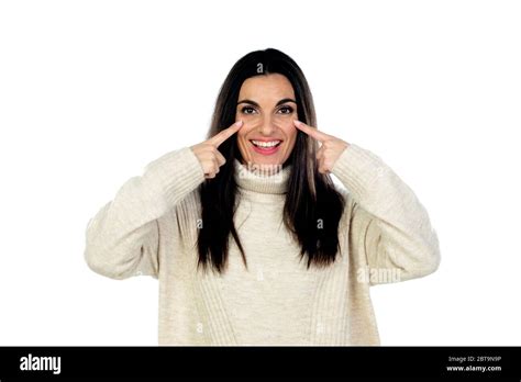 Attractive Brunette Woman Isolated On A White Background Stock Photo Alamy