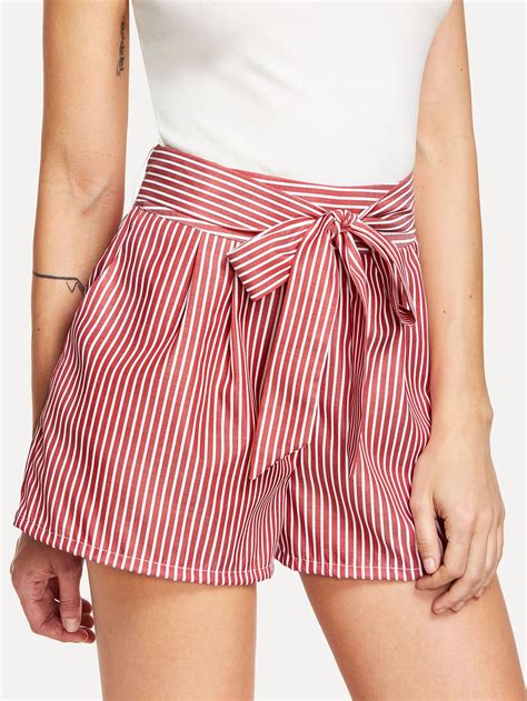 Shein Self Tie Waist Striped Shorts Short Dresses Short Outfits