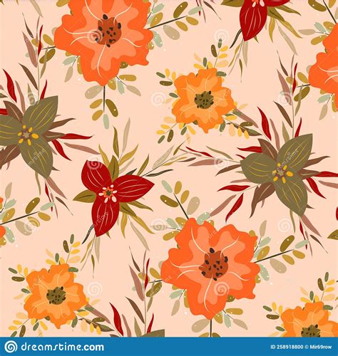 Floral Vintage Seamless Pattern Vector Leaves And Flowers Stock