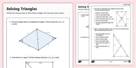 Solving Triangles Activity Sheet L Enseignant A Fait