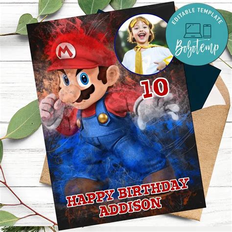 Super Mario Happy Birthday Card With Photo DIY | Createpartylabels