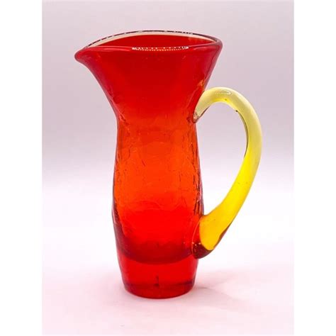 Artglass Accents Vintage Amberina Crackle Glass Mini Pitcher Hand Blown 4 In Cruet Bud Vase