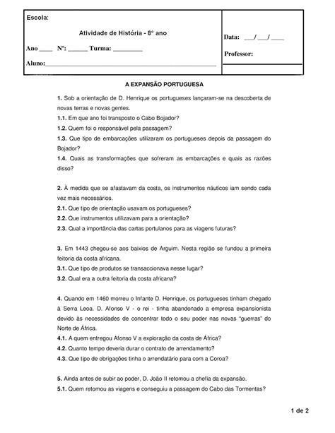 Atividades Do 8º Ano De História Prontas Para Imprimir Avaliações E