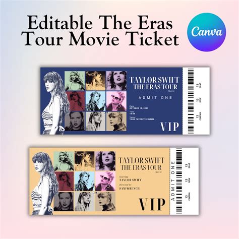 Editable Taylor Swift Movie Concert Ticket Template Printable The Eras