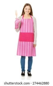 Happy Blond Nude Woman Pink Apronisolated Stock Photo Shutterstock