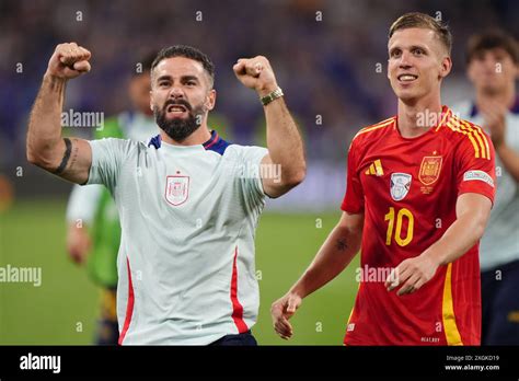 Spain S Daniel Carvajal Left And Spain S Dani Olmo Celebrate After