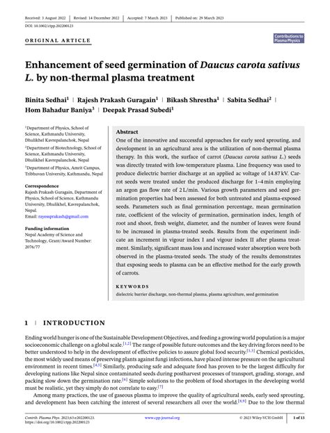 Pdf Enhancement Of Seed Germination Of Daucus Carota Sativus L By