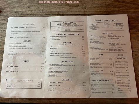 Menu at Napoleon House pub & bar, New Orleans