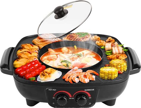 Buy VBM Non Stick Portable Electric Barbecue Stove Grill With Hot Pot 2 In 1 Indoor Non Stick