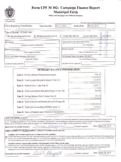 Fillable Online PDF Form CPF M 102 Campaign Finance Report Municipal