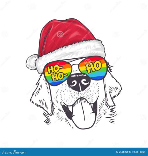 Funny Dog Wearing Red Santa Hat. Hand Drawn Style Vector Illustration Stock Vector ...