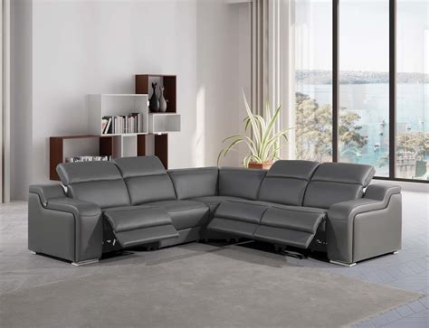 Divanitalia 1116 Reclining Sectional Sofa in Dark Grey Leather