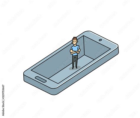 Man Trapped In His Smartphone Like In A Pit Gadget Addiction Social