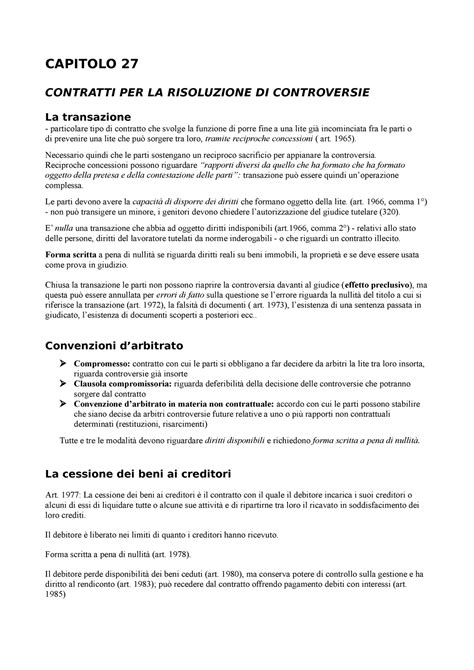 Cap 27 Di Diritto Privato CAPITOLO 27 CONTRATTI PER LA RISOLUZIONE