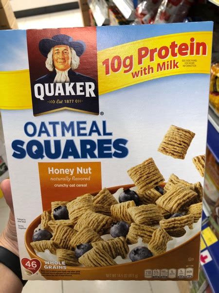 Quaker Oatmeal Squares Honey Nut Naturally Flavoured Crunchy Oat Cereal