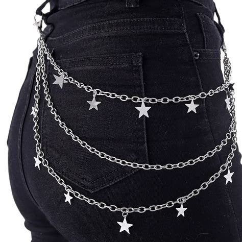 hitage star pant chain punk body chain hip hop pocket chain layered