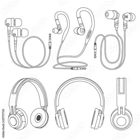 Outline Earphones Wireless And Corded Dj Music Headphones Vector